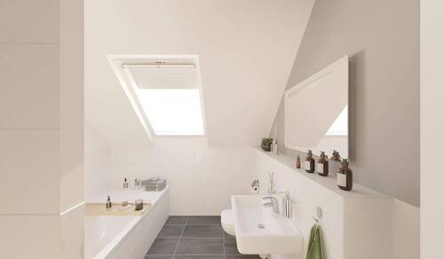 Modernes Tageslichtbad mit Badewanne und bodenglei - 