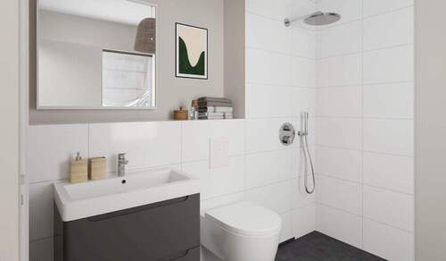 Modern gefliestes Bad mit bodengleicher Dusche im - 