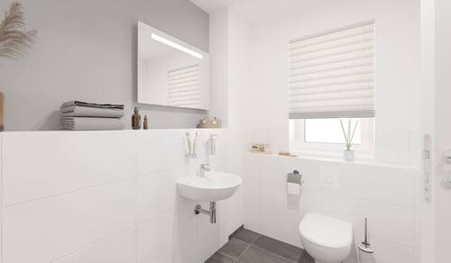 Modernes Gäste-WC im Erdgeschoss - Doppelhaushälfte mit 131,70 m&sup2; in Ribnitz-Damgarten zum Kaufen