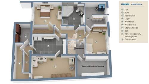 Untergeschoss Möblierungsbeispiel (keine Garantie - vor Ort selbst zu prüfen) - 