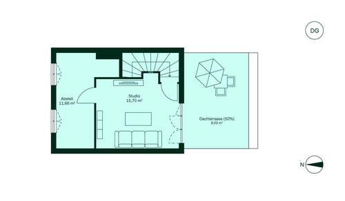 Ausgebautes Dachstudio mit angrenzender Dachterrass - 
