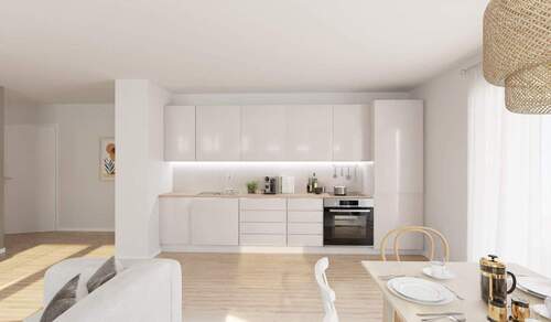 Die offene Wohnküche lädt zu gemeinsamen Mahlzeiten ein - 2 Zimmer Terrassenwohnung in Düsseldorf