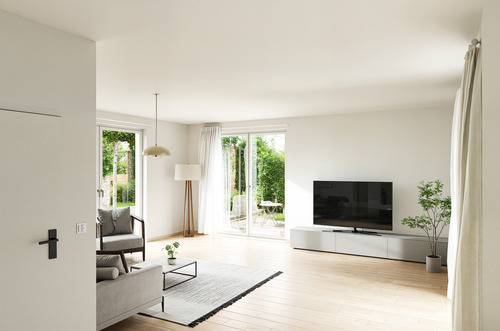 Wohnzimmer mit Blick zur Terrasse - Einfamilienhaus mit 162,00 m&sup2; in Schönwalde-Glien zum Kaufen