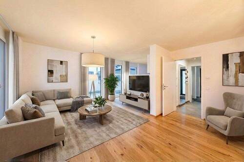 Wohnzimmer (ill.) - Modernes fertiggestelltes Haus (DHH) mit Süd-West-Ausrichtung