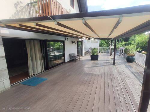 Terrasse mit Markise, geschlossen - Bad Vilbel - Lehmkaute - 4 Zi. ETW, Haus im Haus mit sehr großer Terrasse, eigener Garage
