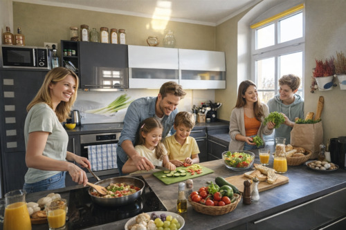 Visualisierung 2. OG Familie beim gemeinsamen Koch - Doppelhaushälfte mit 305,00 m&sup2; in Zittau zum Kaufen