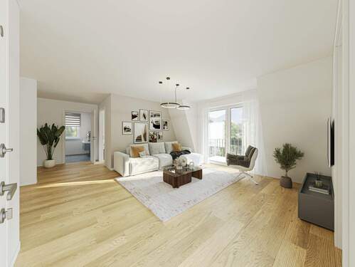 OG_Whg7_Wohnzimmer-Schlafzimmer-Bad .jpg - Etagenwohnung mit 53,50 m&sup2; in Trassenheide zum Kaufen