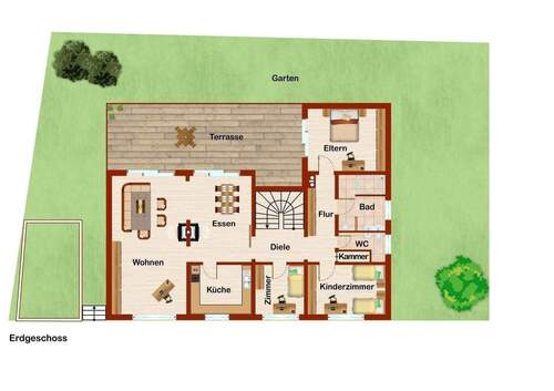 Erdgeschoss mit Garten und Terrasse - 
