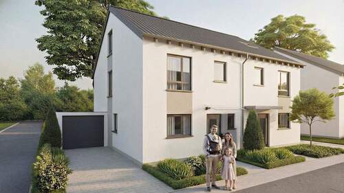 Visualisierung Außenansicht - Wohnen im Herzen von Voerde! Ihr modernes Zuhause - Doppelhaushälfte mit Ausbaureserve!