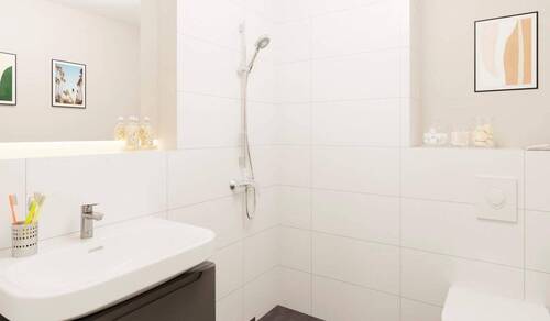 Ein modern gefliestes Badezimmer - 