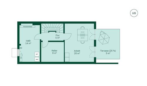 Geräumiges Untergeschoss mit zusätzlichem Arbeitszimmer - 
