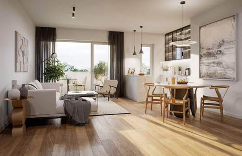 Visualisierung Wohen, Essen, Kochen - NEUBAUPROJEKT LANGE 30 - 3-Raum-Wohnung mit Balkon und Raum für schöne Momente