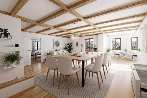 Essbereich mit Blick zur Küche gestaged - Einfamilienhaus in Oberaudorf zum Kaufen