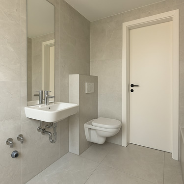 Badezimmer - Ku’damm Altbau Berlin – 42 m² Wohnung, saniert & denkmalgeschützt, mit Aufzug, Balkon-Option, Schlafnische, Tageslichtbad & sofort bezugsfrei