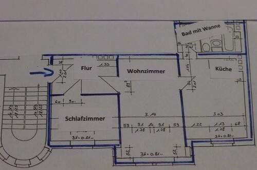schematisierter Grundriß der sanierten 2 Raum Wohn - 