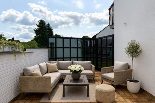 Terrasse virtuell möbeliertMöbeliert - Ihr neues Zuhause in Lotte - großzügiges Wohnhaus mit Kamin, Sauna und Sonnenterrasse