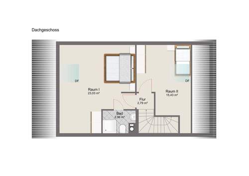 Dachgeschoss mit Mustermöblierung - 