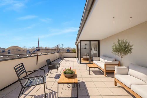 Panorama-Dachterrasse Visual. - MODERNES KÜNSTLER-LOFT MIT STIL - 4,5 ZI., TERRASSE, STELLPLATZ & CITYNÄHE AM MAIN