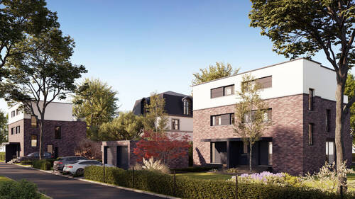 Visualisierung Straßenansicht - 4 Zimmer Doppelhaushälfte zum Kaufen in Meerbusch / Büderich