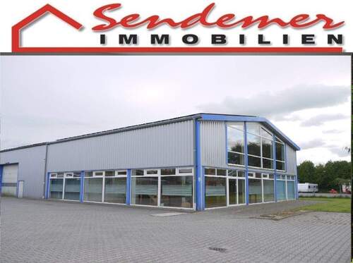Straßenansicht - VM Großefehn-modernes Bürogebäude mit Ausstellungsbereichen und großzügiger Lagerfläche