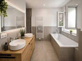 Badezimmer mit 2 Waschbecken - 4 Zimmer Etagenwohnung in Berlin