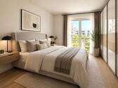 Schlafzimmer mit Blick in den parkähnlichen Innenhof - 