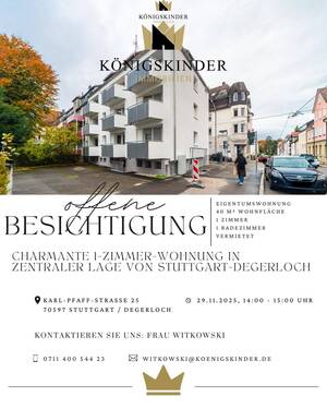 Offene Besichtigung - Charmante 1-Zimmer-Wohnung in zentraler Lage von Stuttgart-Degerloch -