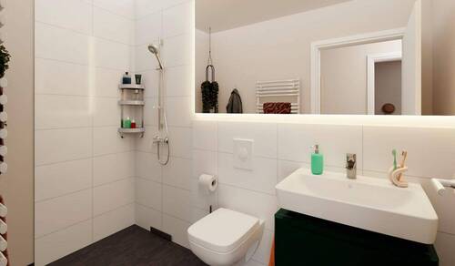 Ein modern gefliestes Badezimmer - 