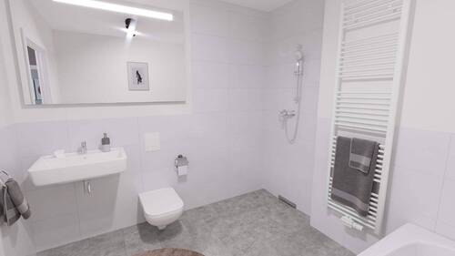 Modernes Badezimmer mit bodengleicher Dusche - 