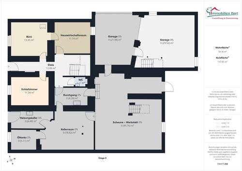 Erdgeschoss mit Garagen und Scheune - 