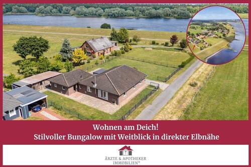 Ärzte & Apotheker Immobilien - Wohnen am Deich - stilvoller Bungalow mit Weitblick in direkter Elbnähe!