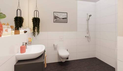 Badezimmer mit Dusche und Waschmaschinenanschluss - 