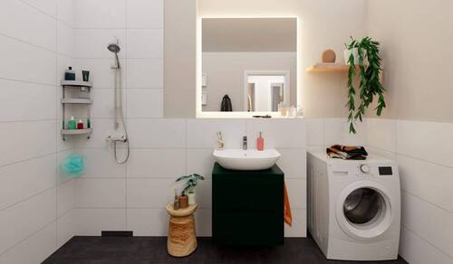 Badezimmer mit Dusche und Waschmaschinenanschluss - 
