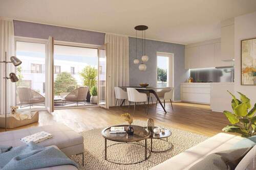 Wohnzimmer+Essbereich+Küche 1 - Charmante 3 Zimmer-Wohnung mit ca. 92m² samt Badewanne, Dusche , Gäste-WC und Balkon