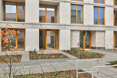 Angelegter Innenhof mit Fahrradstellplätzen - 