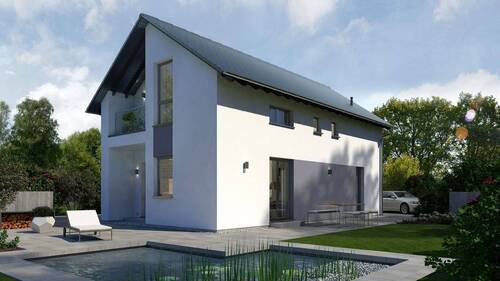 Ansicht Garten - Ihr neues OKAL-Designhaus mit schönem Grundstück in Lage - Komfort und Design vereint