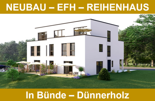 Süd - Ostansicht - EH40 NEUBAU Reihenhaus im modernen Bauhausstil mit Staffelgeschoss und Süd - Terrasse
