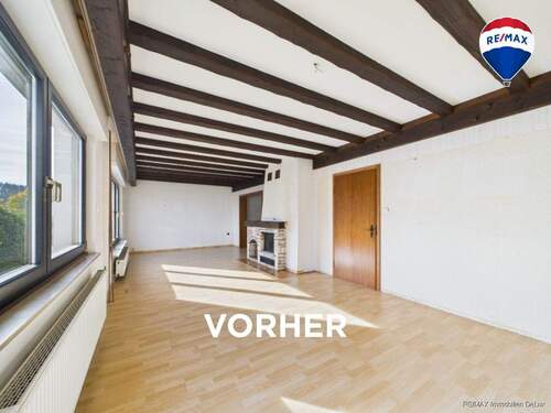RE/MAX Immobilien DeLux Soppelhaushälfte Mettlach Wohnzimmer vorher - Einfamilienhaus mit 143,00 m² in Mettlach zum Kaufen