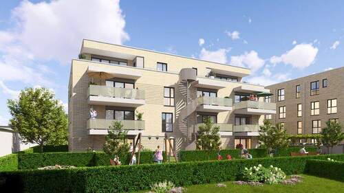 Monheim - Lindenstr - Haus B Gartenseite - Moderne 4-Zimmer Neubauwohnung im 1. OG in City-Lage von Monheim