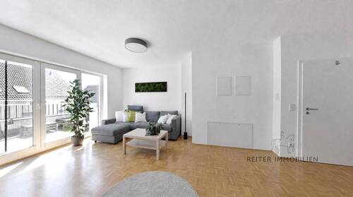 Großzügiges Wohnzimmer mit Balkonzugang - 3 Zimmer Etagenwohnung zum Kaufen in Petersberg