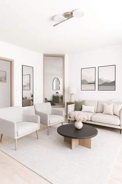 Wohnzimmer mit Beispielanimation - Helle und familienfreundliche 3 Zi.-Whg. mit Süd-Balkon in zentraler Wohnlage von Grafrath.