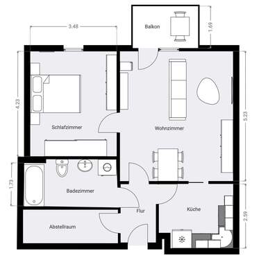Grundriss - Schicke renovierte Wohnung mit Balkon