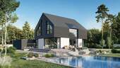 Visualisierung Rückansicht - Luxus-Neubau mit großem Grundstück, Doppelgarage und Gästehaus Nähe Golfplatz zu verkaufen!