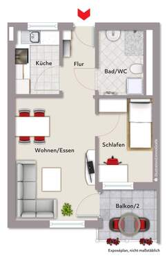Grundriss - Betreutes Wohnen im 2 Zimmer-Apartment