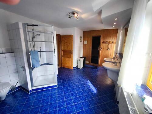 Badezimmer mit Badewanne, Dusche, Sauna - 