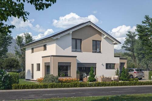 Frontansicht mit Anbauteilen - 5 Zimmer Einfamilienhaus in Saulheim