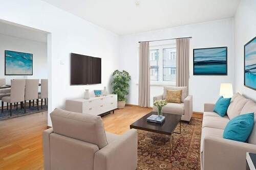 Wohnzimmer virtuelle Möblierung - Etagenwohnung mit 74,00 m&sup2; in Nürnberg zum Kaufen