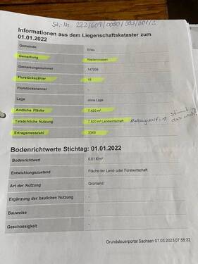 Liegenschaftskataster Flurstüclk 18 - Grundstück in Erlau / Crossen zum Kaufen