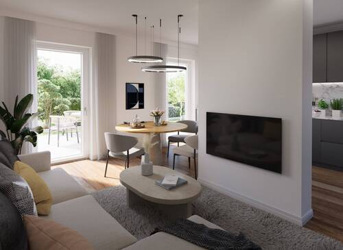 Visualisierung des modernen Wohnzimmers - 5 Zimmer Doppelhaushälfte in München