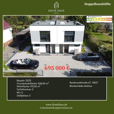 Bild 1 - Energieeffizient A+: Doppelhaushälfte 170 m², 7 Zi, 3 Bäder, Einliegerwohnung, ohne Makler